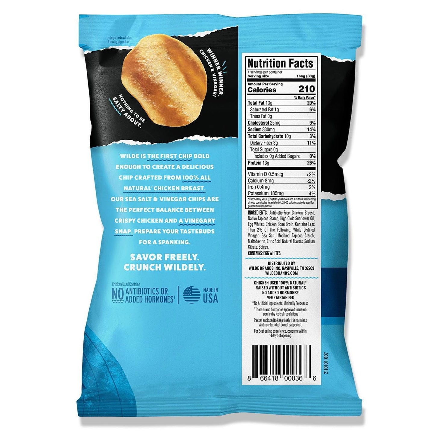 WILDE Sea Salt & Vinegar Protein Chips – 13 g Protein per Bag, 8-Pack