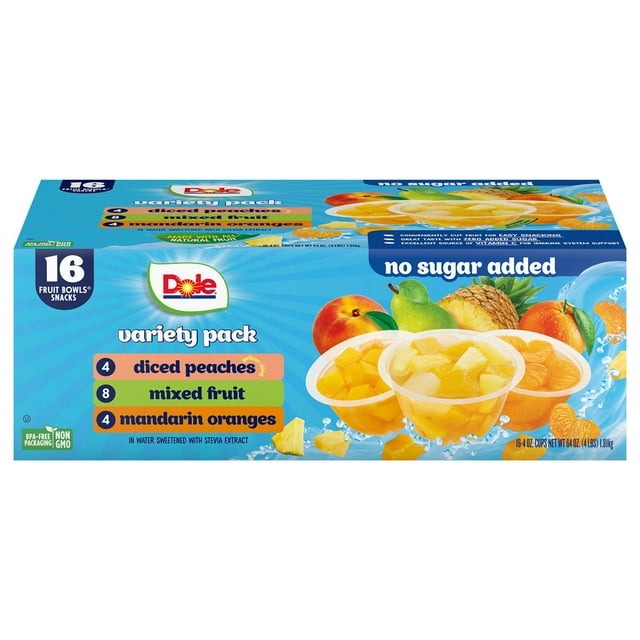 Dole No Sugar Added Mixed Fruit Variety Pack (4 oz × 16 ct)