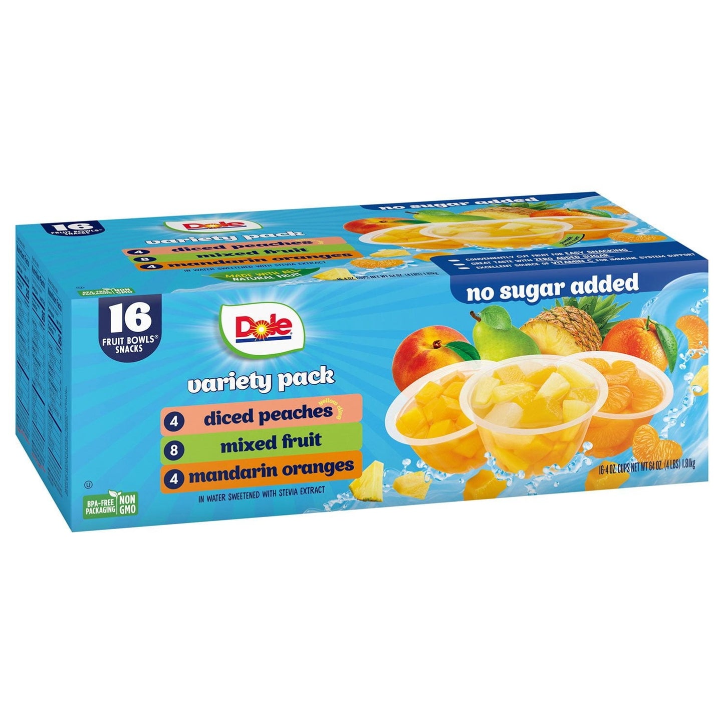 Dole No Sugar Added Mixed Fruit Variety Pack (4 oz × 16 ct)