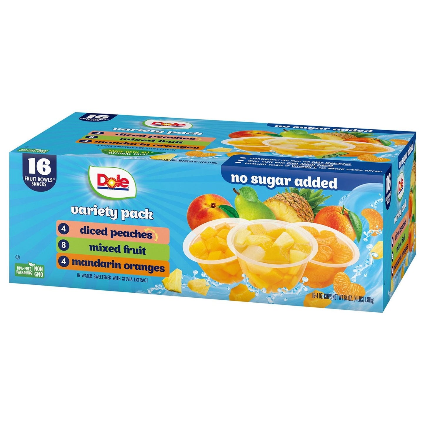 Dole No Sugar Added Mixed Fruit Variety Pack (4 oz × 16 ct)