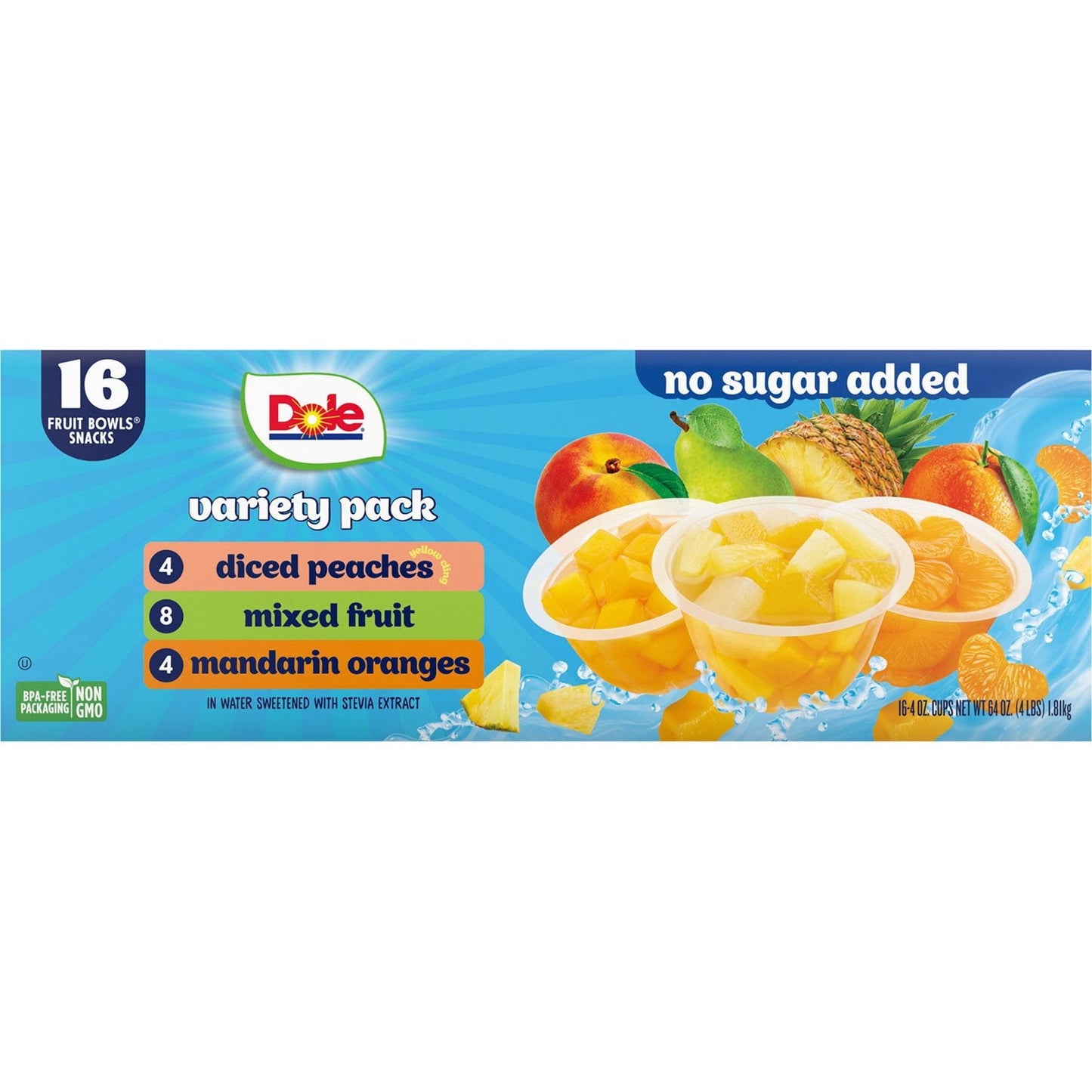 Dole No Sugar Added Mixed Fruit Variety Pack (4 oz × 16 ct)