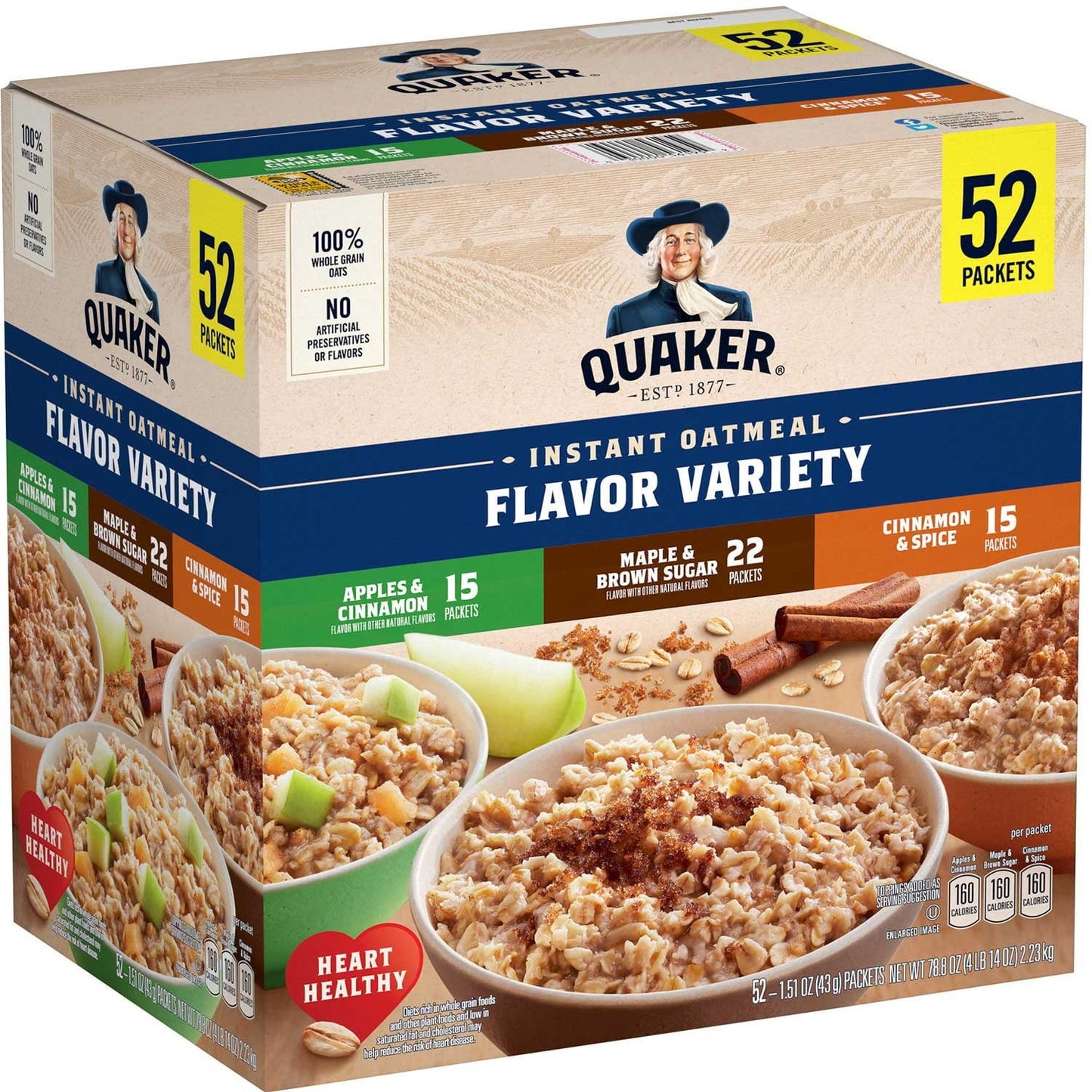 Quaker Instant Oatmeal Variety Pack – 52 Count (1.51 oz each)