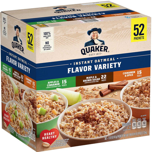 Quaker Instant Oatmeal Variety Pack – 52 Count (1.51 oz each)