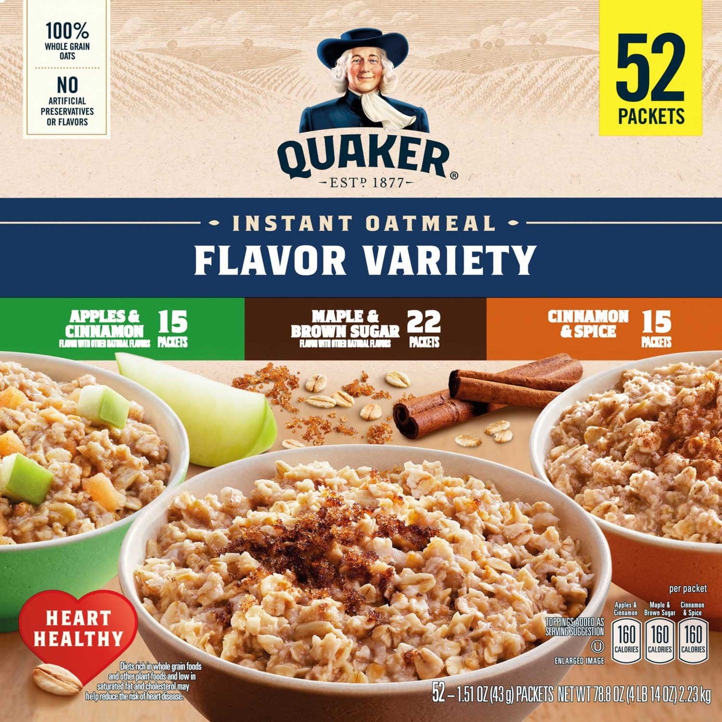 Quaker Instant Oatmeal Variety Pack – 52 Count (1.51 oz each)