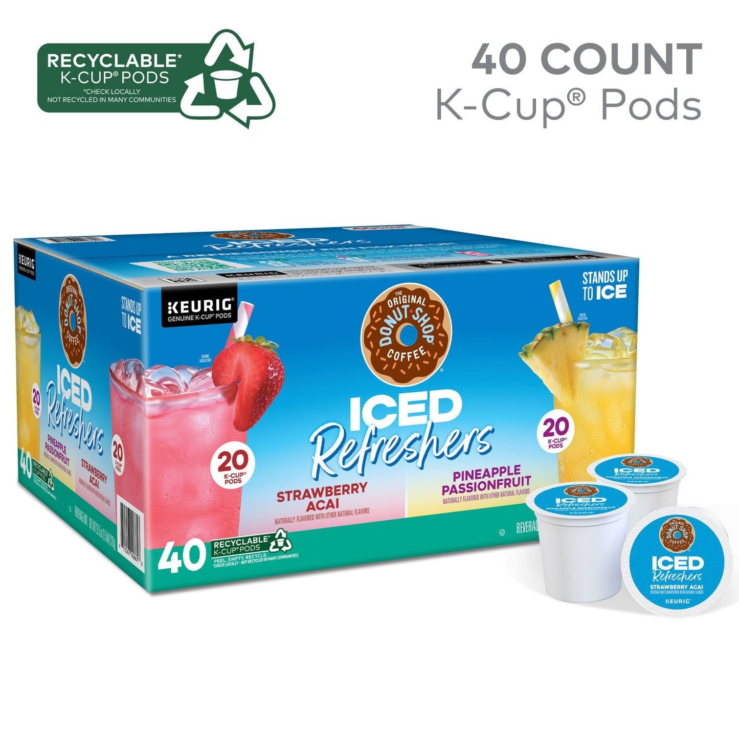 The Original Donut Shop Iced Refreshers Variety Pack – Strawberry Açaí & Pineapple (40-Count)