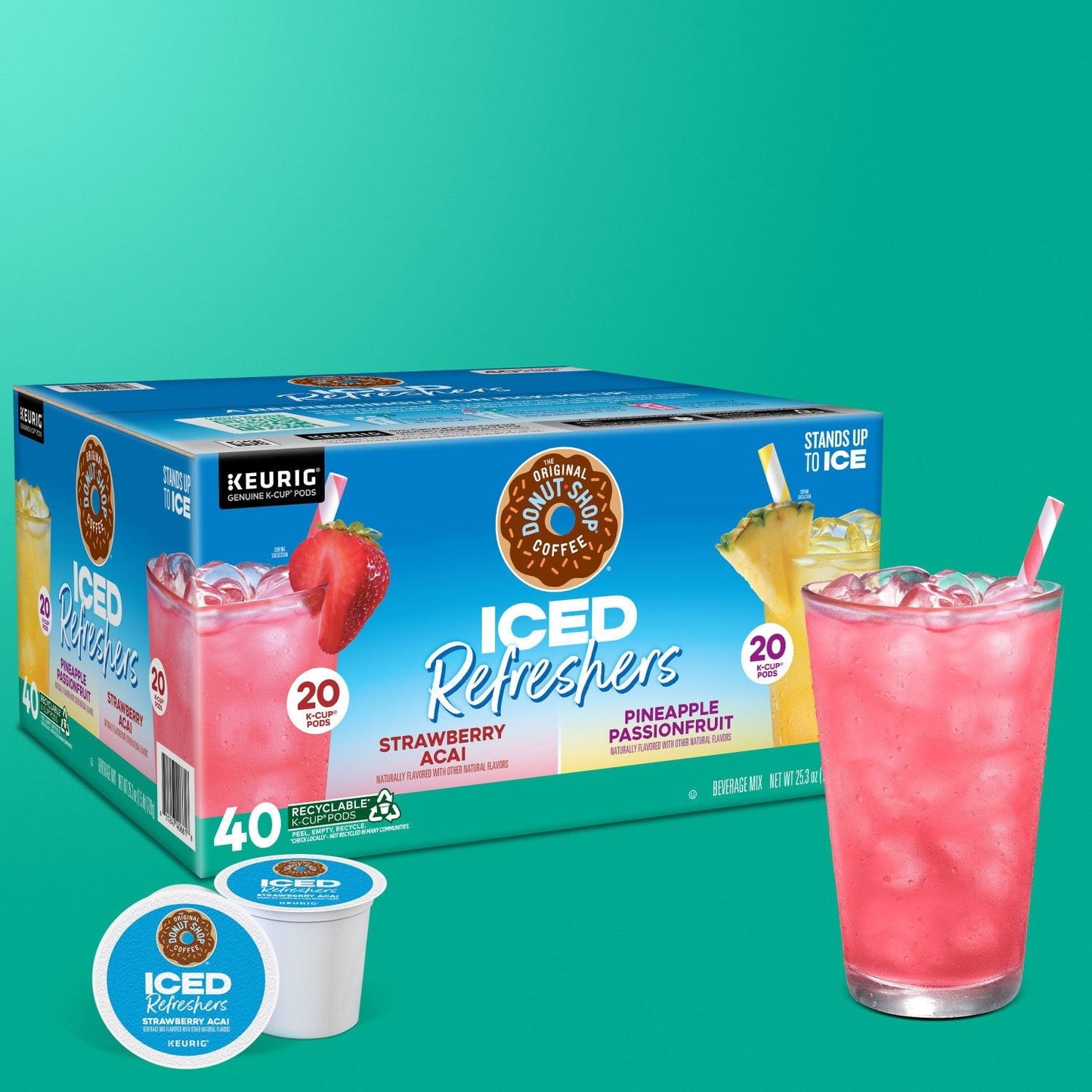 The Original Donut Shop Iced Refreshers Variety Pack – Strawberry Açaí & Pineapple (40-Count)