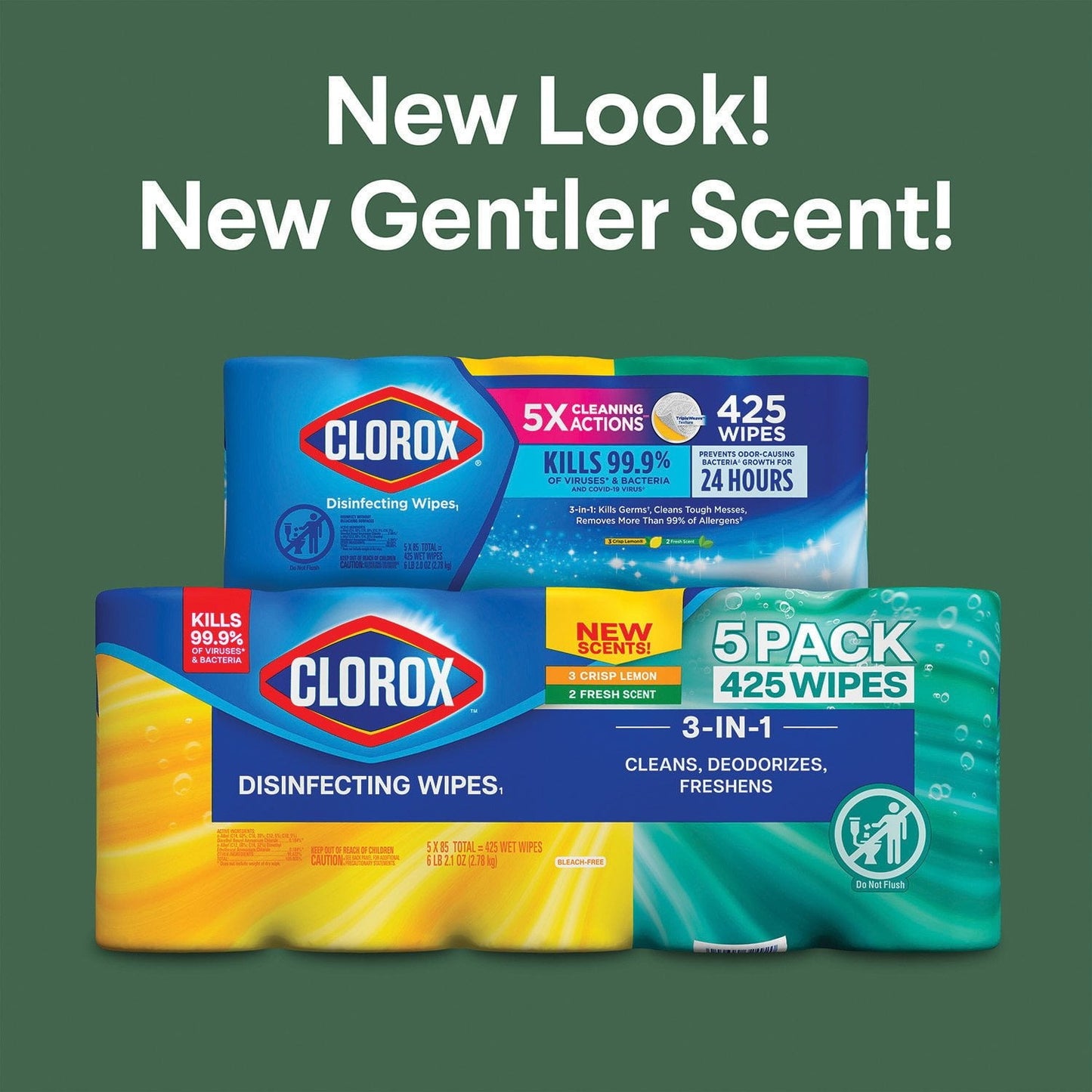 Clorox Disinfecting Cleaning Wipes – Variety Pack, 5 Canisters (425 Wipes Total)