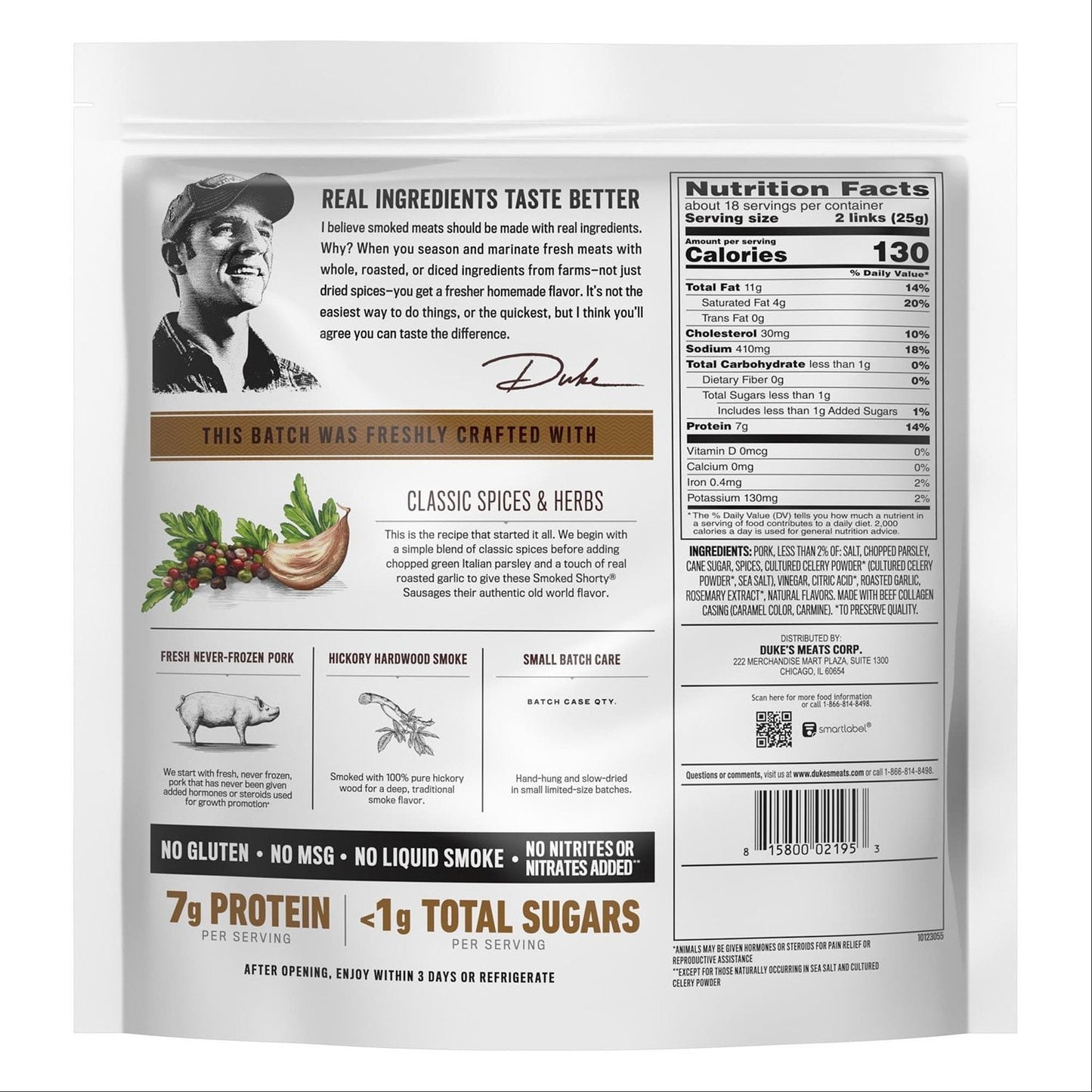 Duke’s Smoked Shorty Sausages – Original Recipe, 5 oz (3-Pack)