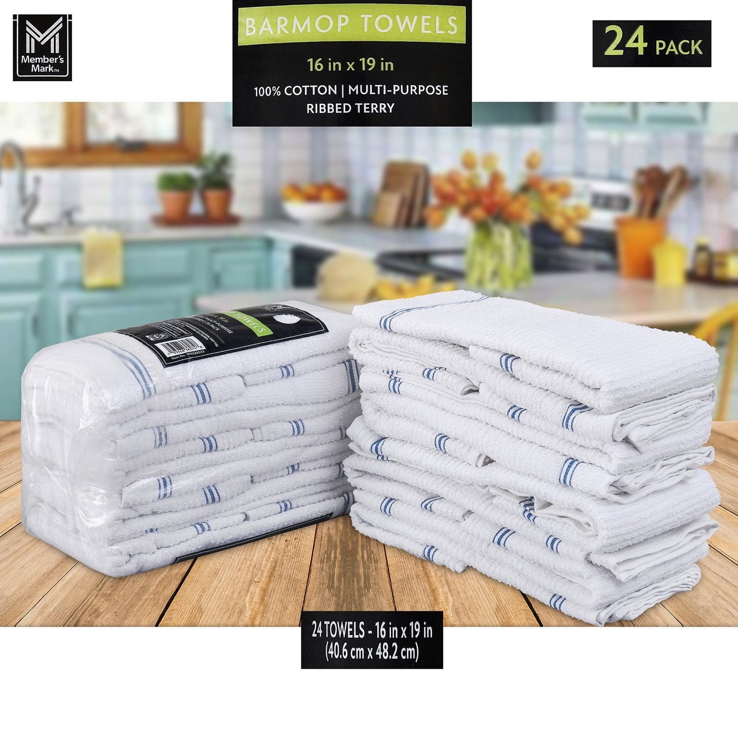 Member’s Mark  Cotton Bar Mop Towels – 16″ × 19″ (24-Pack)