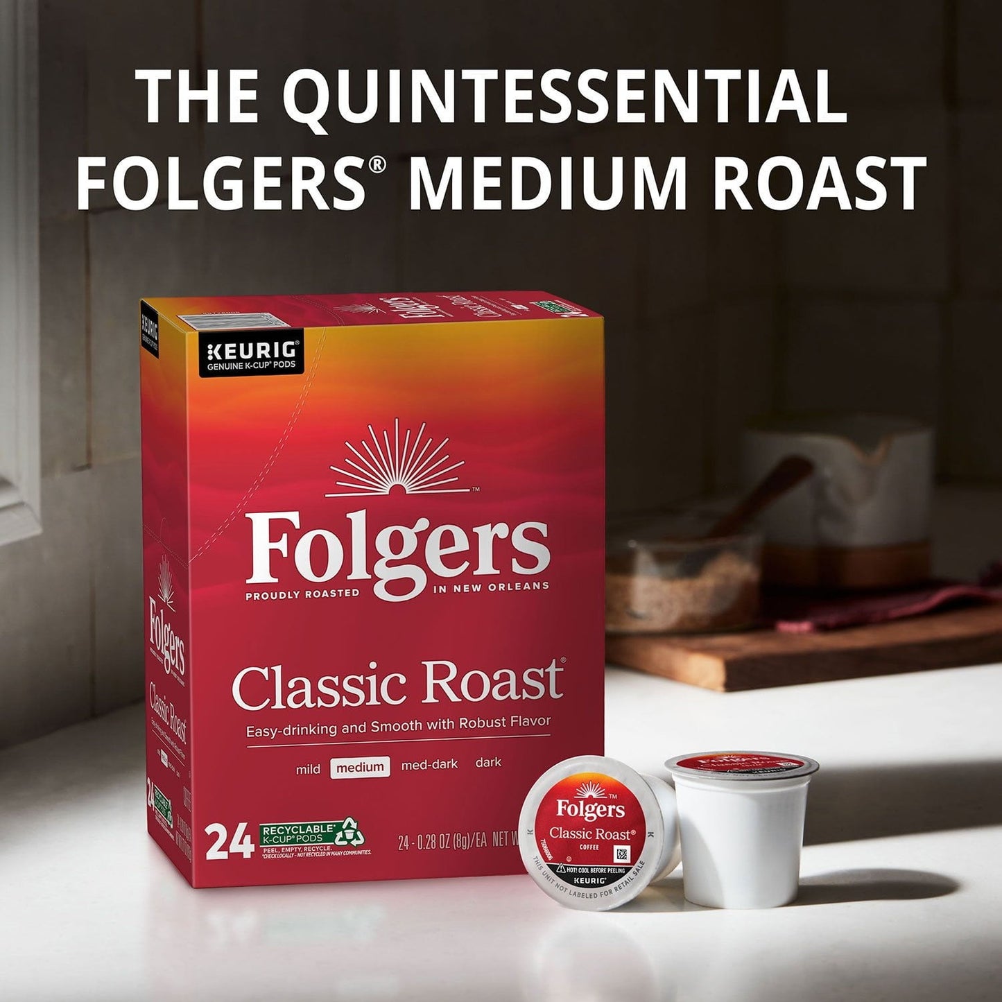 Folgers Classic Roast Coffee K-Cups – Medium Roast, 100 Count