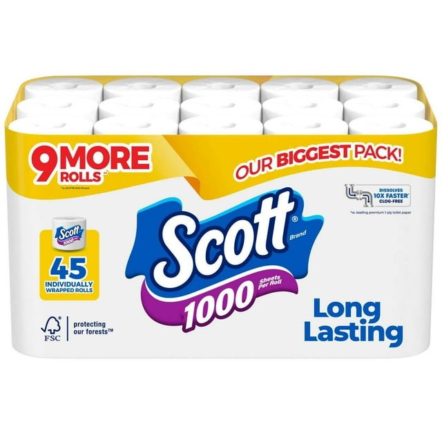 Scott Bath Tissue 45-Roll Pack – Soft, Strong & Septic-Safe