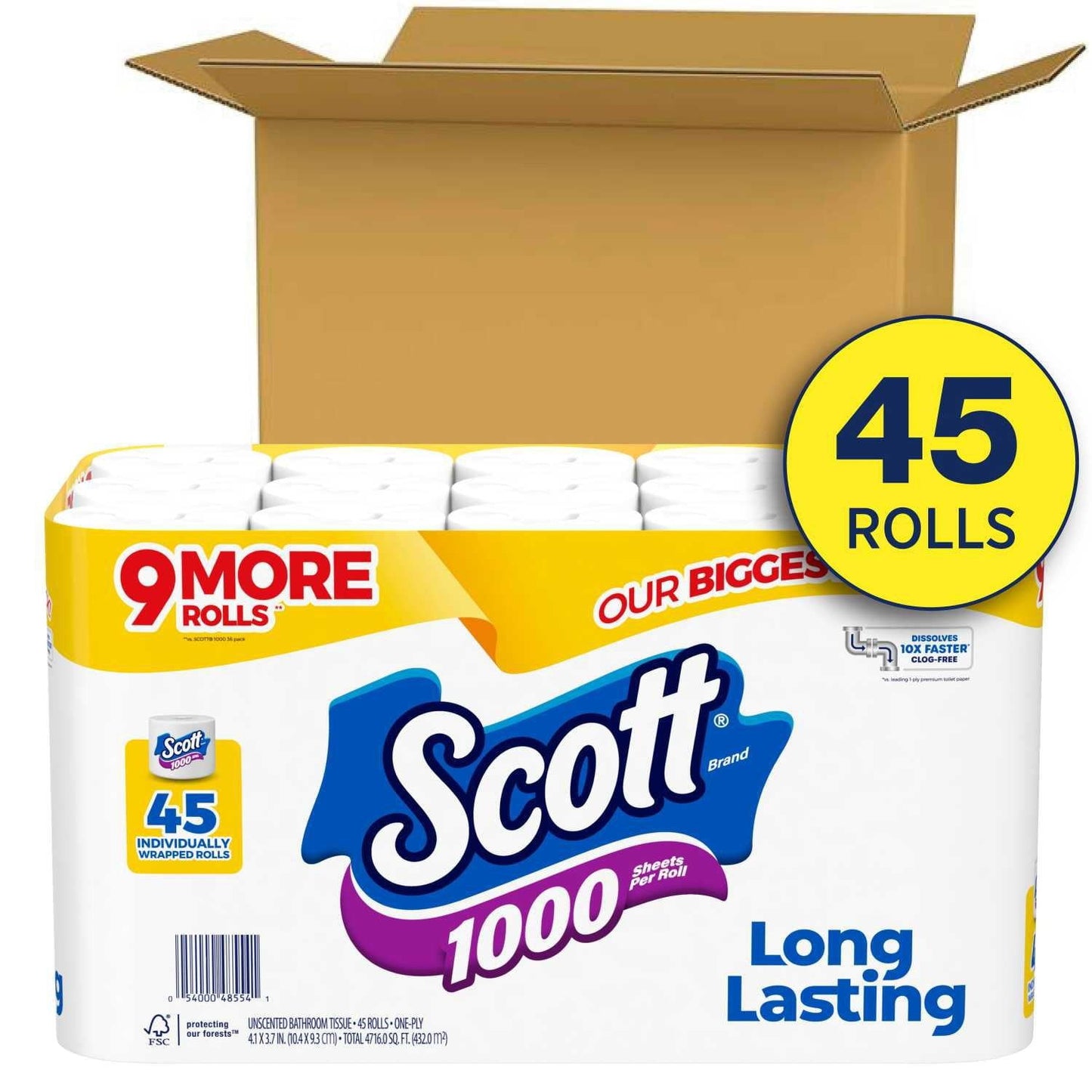 Scott Bath Tissue 45-Roll Pack – Soft, Strong & Septic-Safe