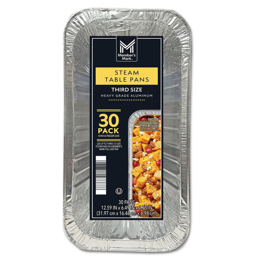 Members Mark Aluminum Steam Table Pans – 1/3 Size (30-Count)
