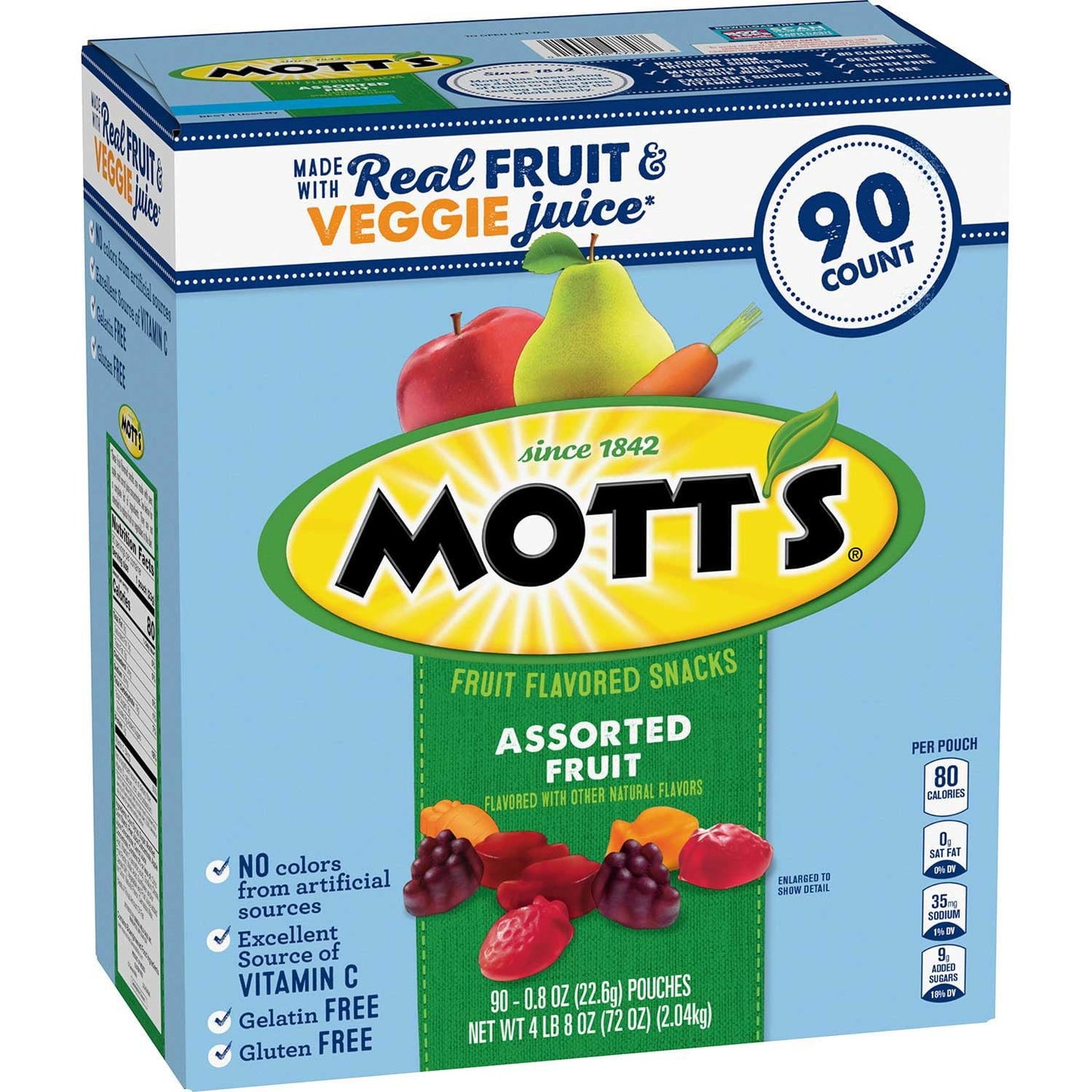 Mott’s Assorted Fruit Snacks – 0.8 oz Pouches, 90-Pack