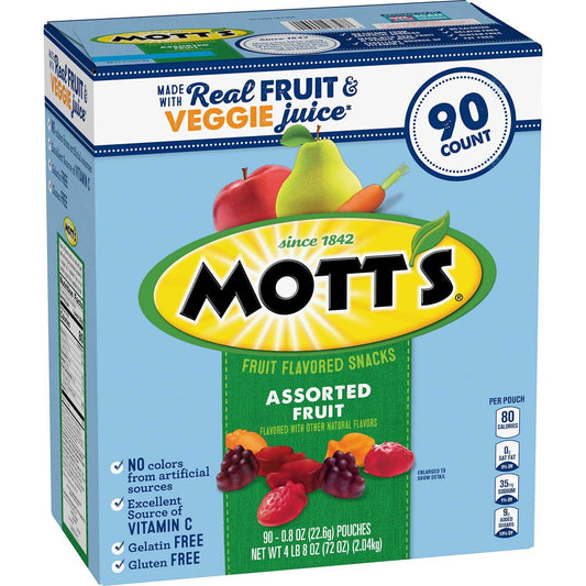 Mott’s Assorted Fruit Snacks – 0.8 oz Pouches, 90-Pack