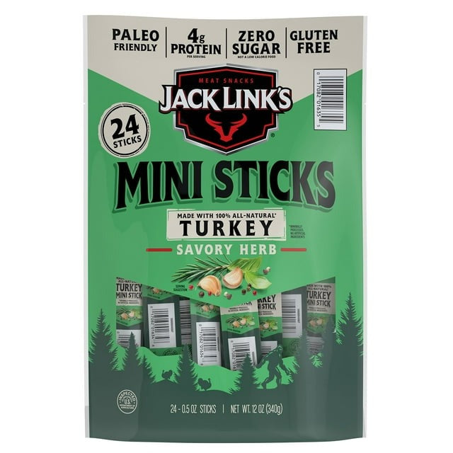 Jack Link’s Savory Herb Mini Turkey Sticks – 24 Count (0.5 oz Each)