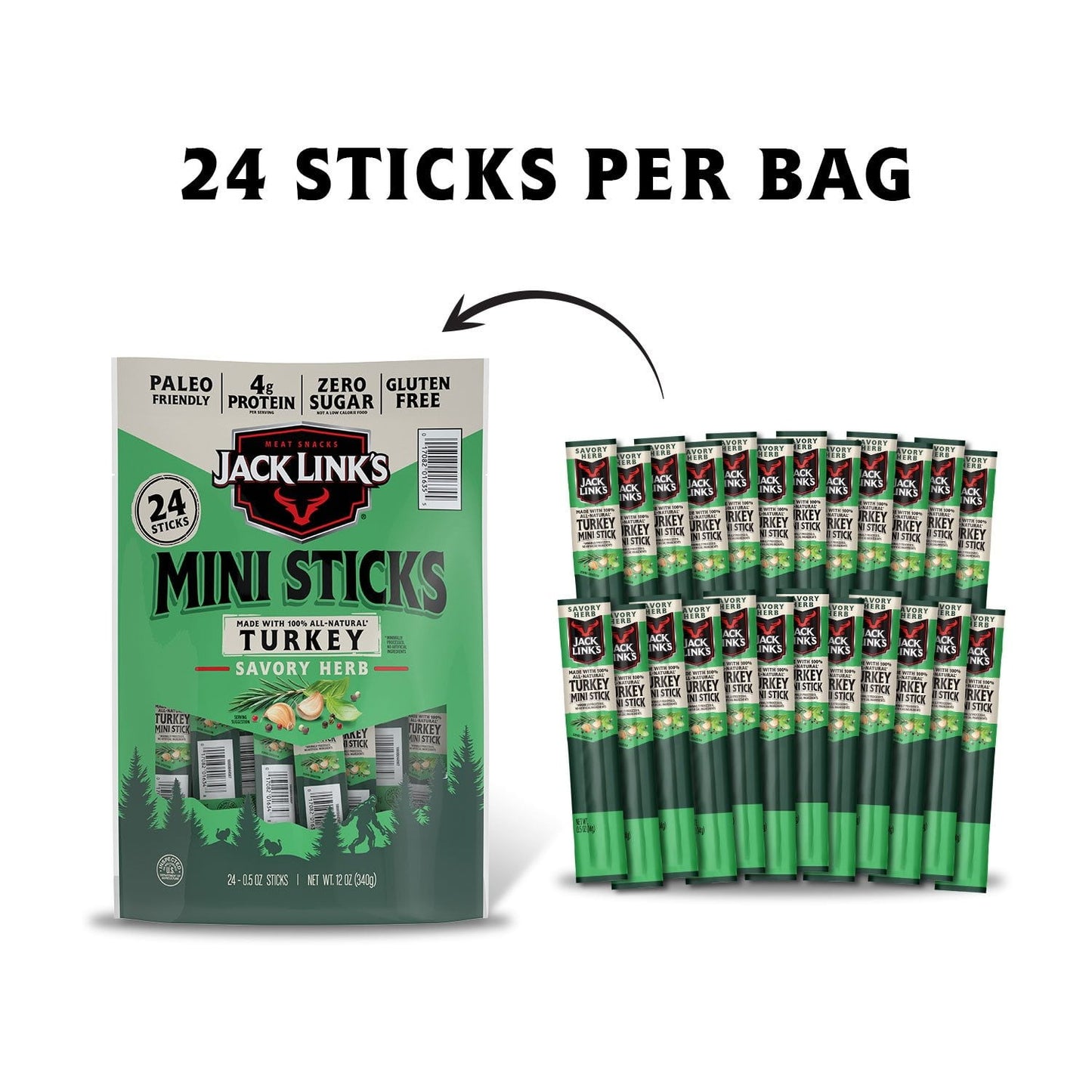 Jack Link’s Savory Herb Mini Turkey Sticks – 24 Count (0.5 oz Each)