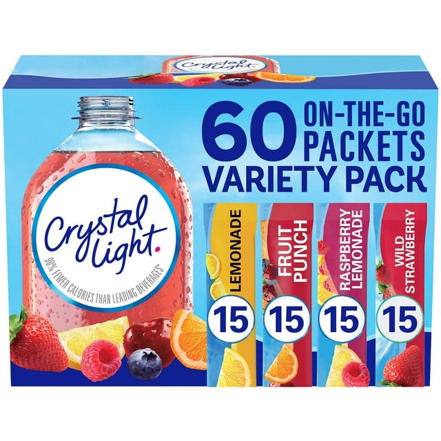 Crystal Light Variety Pack Drink Mix – 60 Pack On-the-Go Powder Mix