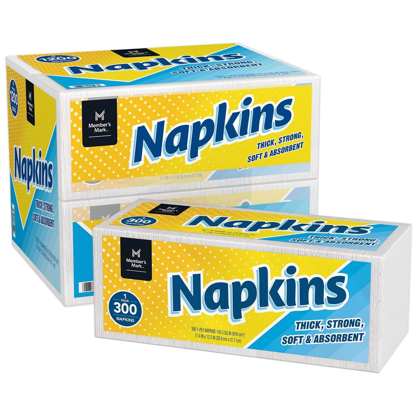 Member’s Mark 1-Ply Everyday White Napkins – 4 Pack, 300 Count per Pack (Total 1,200 Napkins)