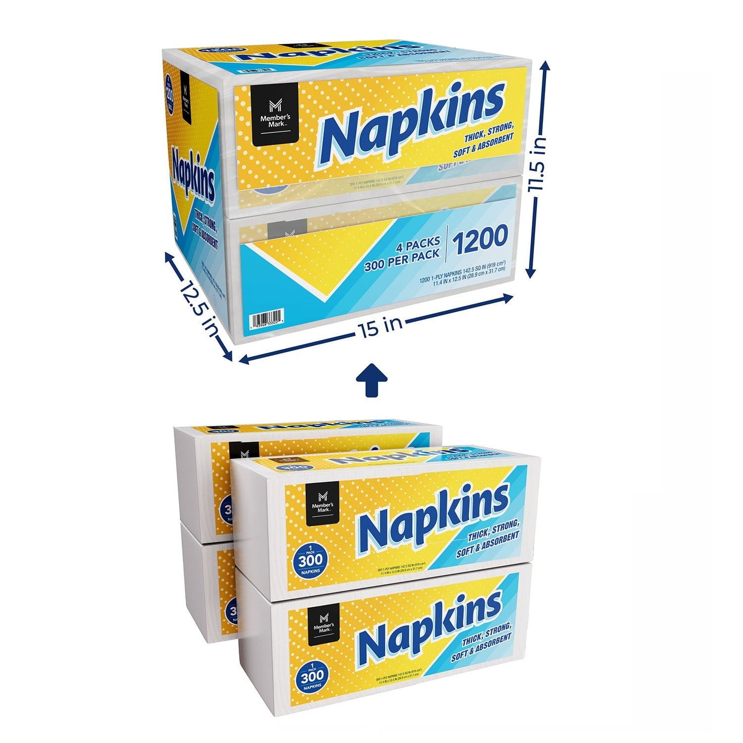 Member’s Mark 1-Ply Everyday White Napkins – 4 Pack, 300 Count per Pack (Total 1,200 Napkins)