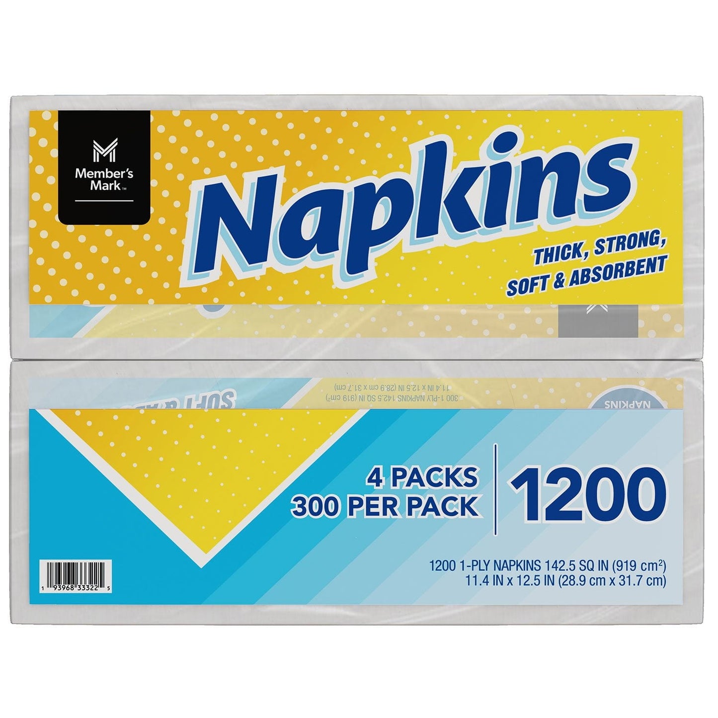 Member’s Mark 1-Ply Everyday White Napkins – 4 Pack, 300 Count per Pack (Total 1,200 Napkins)