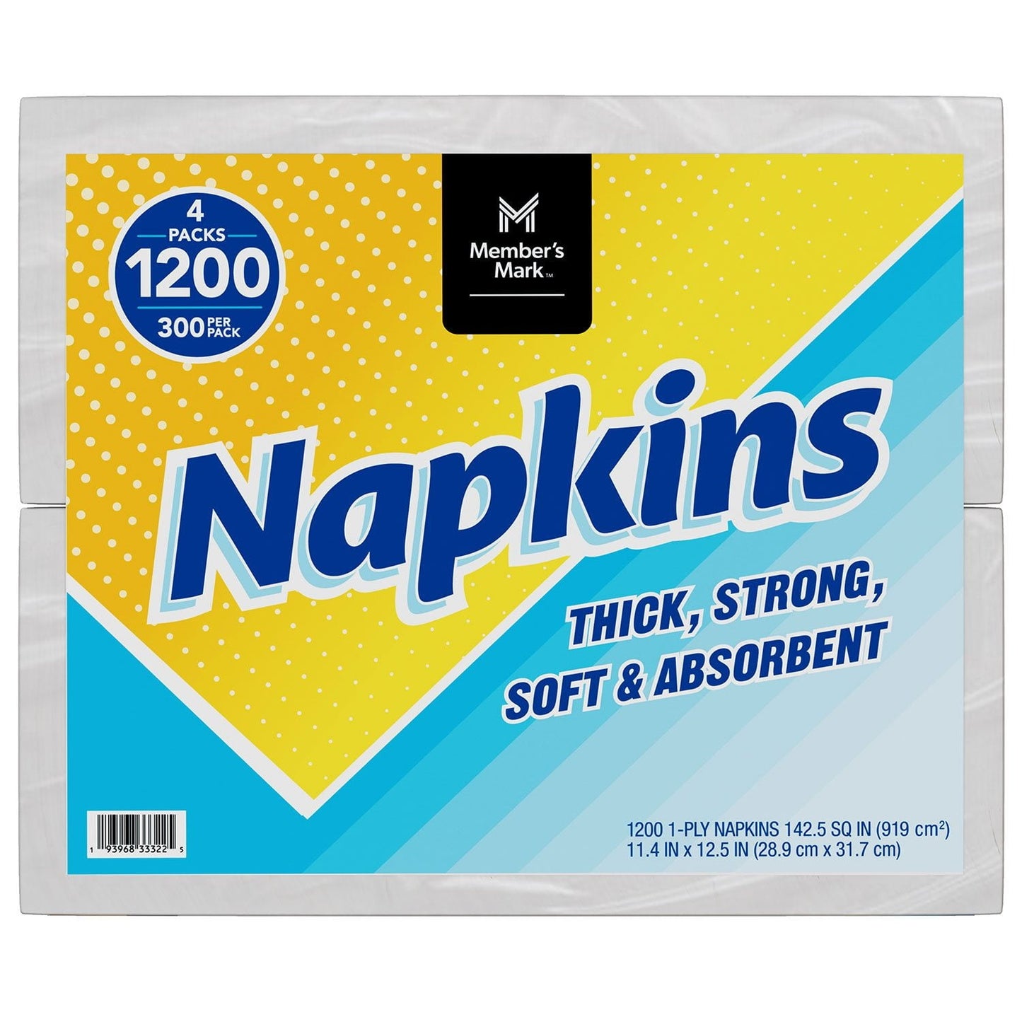 Member’s Mark 1-Ply Everyday White Napkins – 4 Pack, 300 Count per Pack (Total 1,200 Napkins)