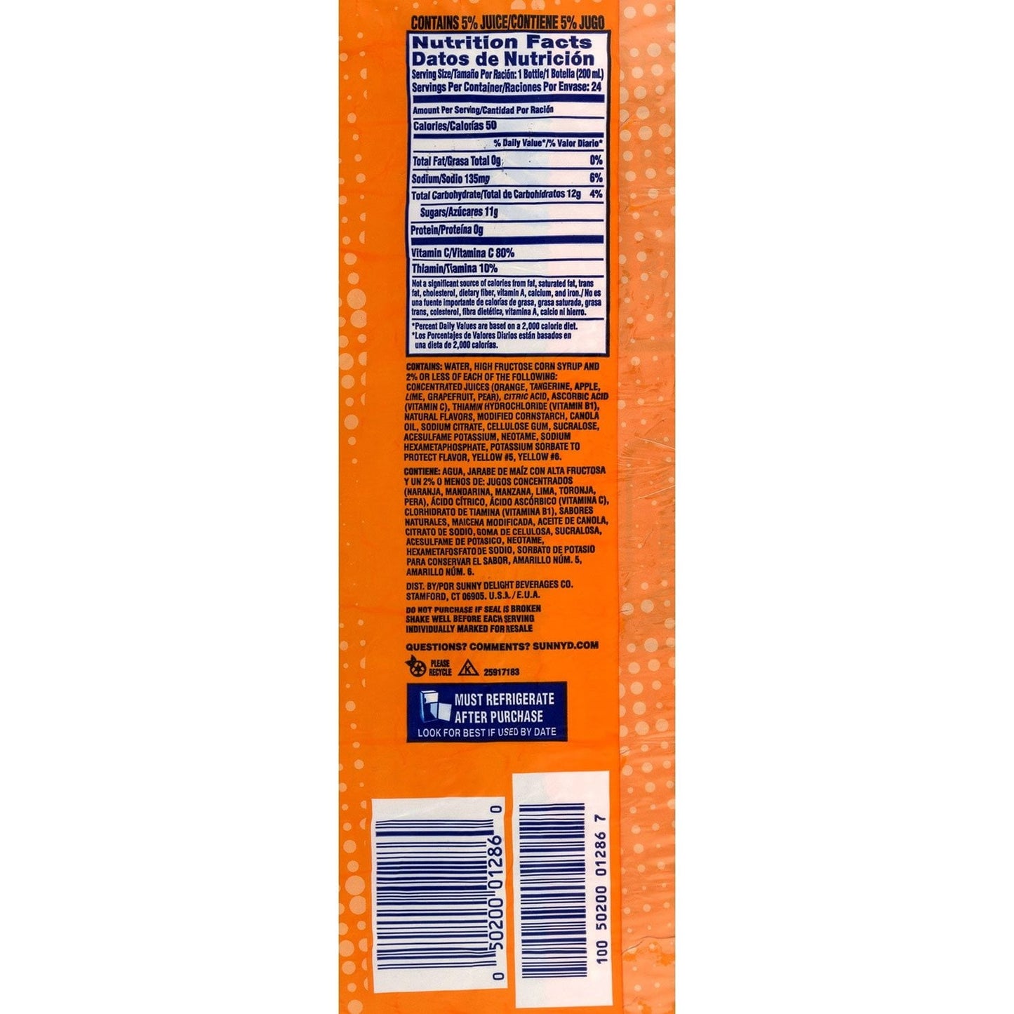 Sunny D Tangy Original Orange Citrus Punch – 24 × 6.75 oz Bottles