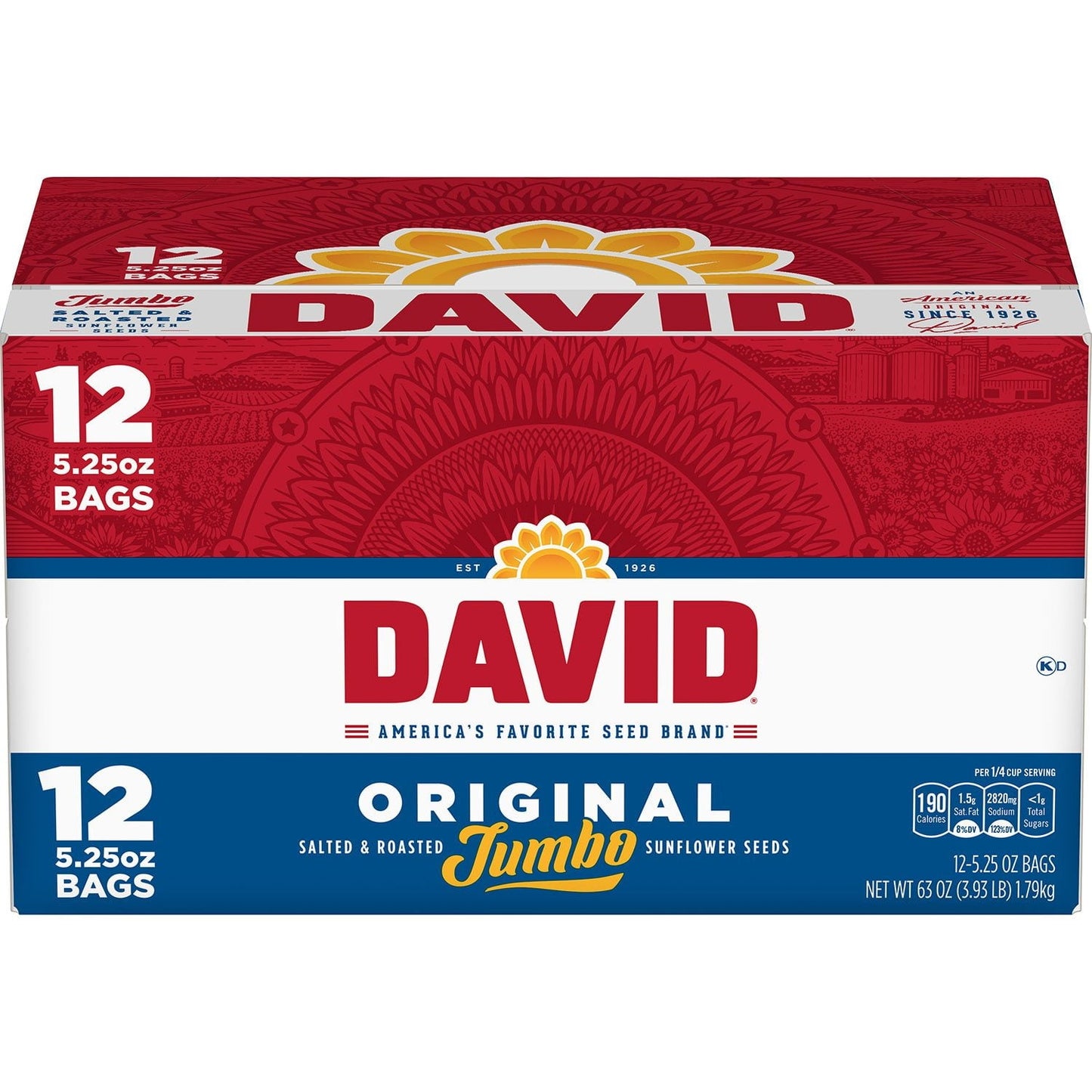 David Original Roasted & Salted Sunflower Seeds – 5.25 oz Bags, 12-Pack