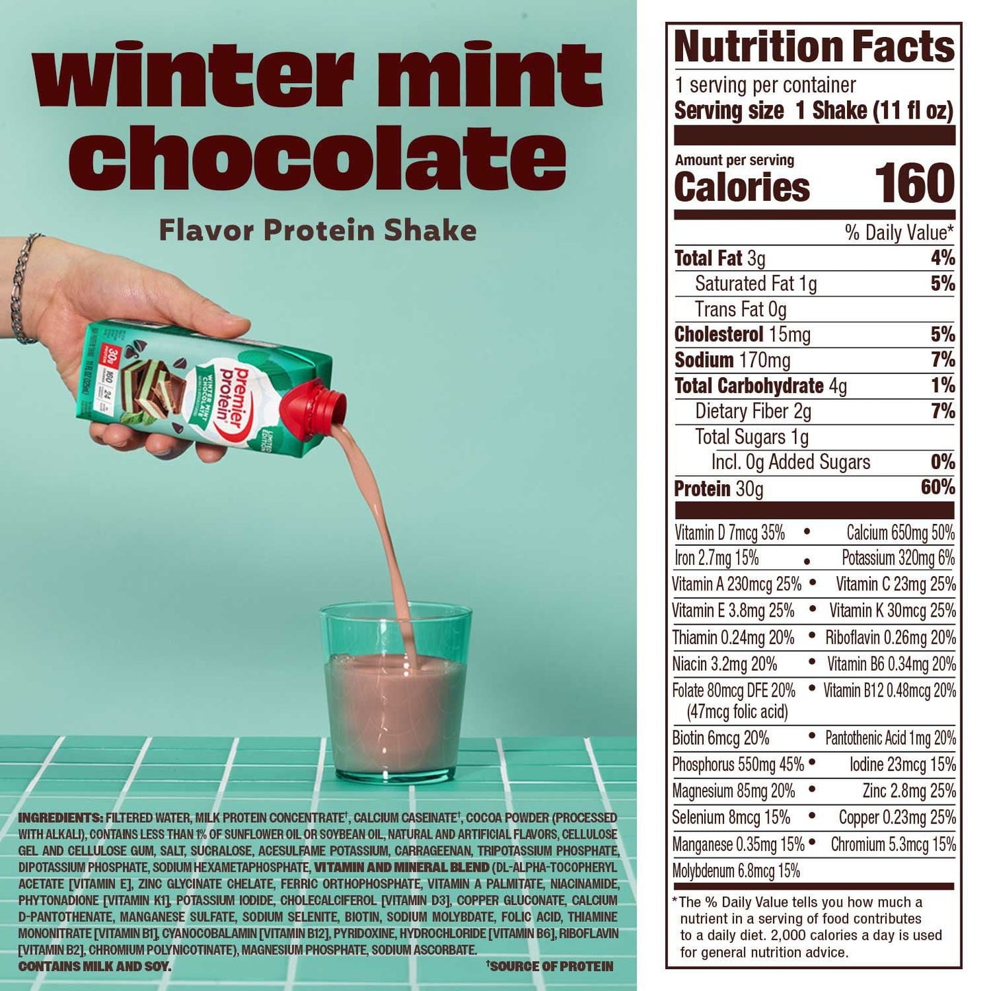 Premier Protein 30g High Protein Shake, Winter Mint Chocolate 11 fl. oz., 15 pk.