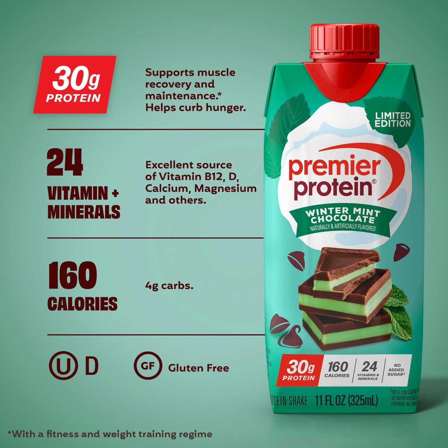 Premier Protein 30g High Protein Shake, Winter Mint Chocolate 11 fl. oz., 15 pk.