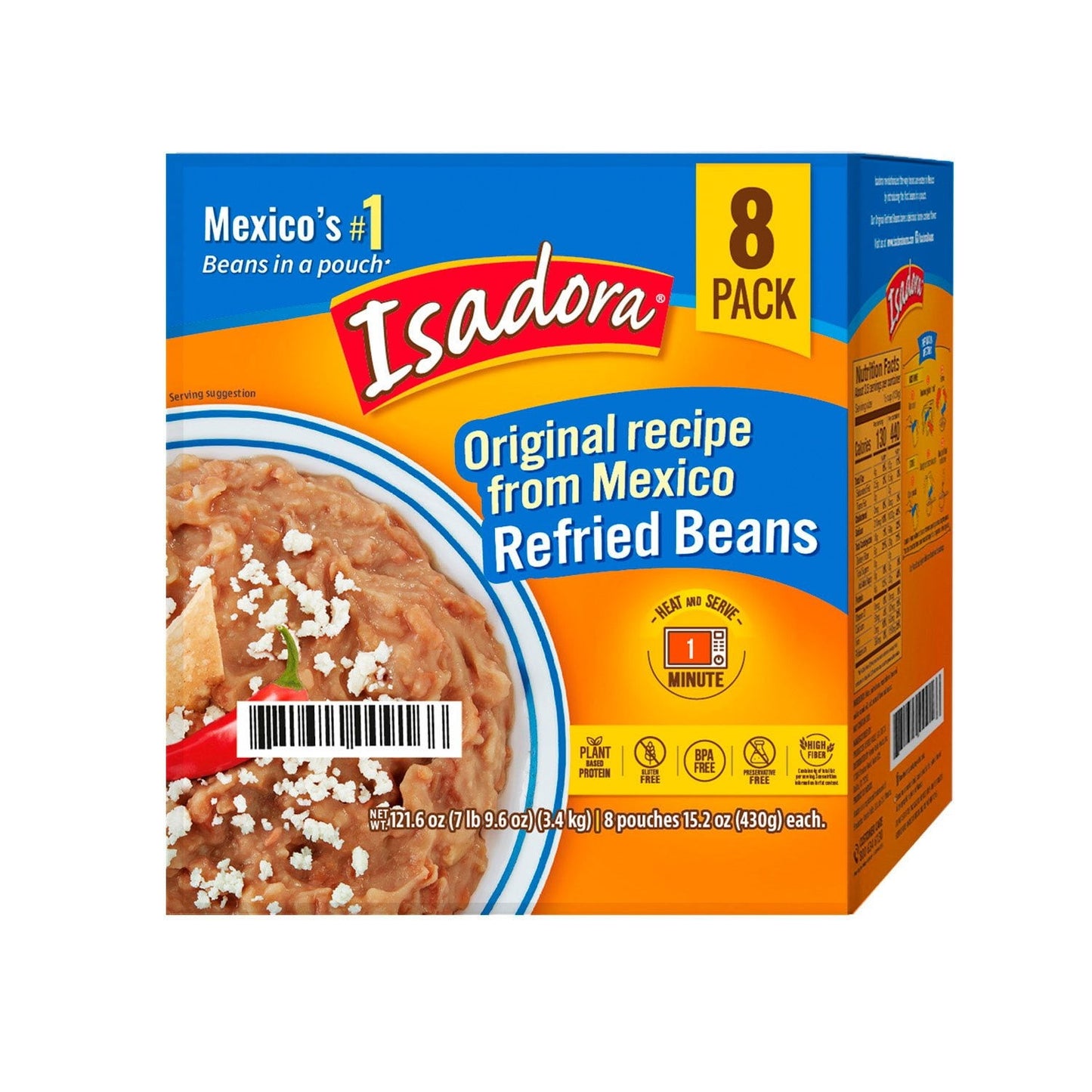Isadora Refried Original Beans Pouch, 15.2 oz., 8 pk.