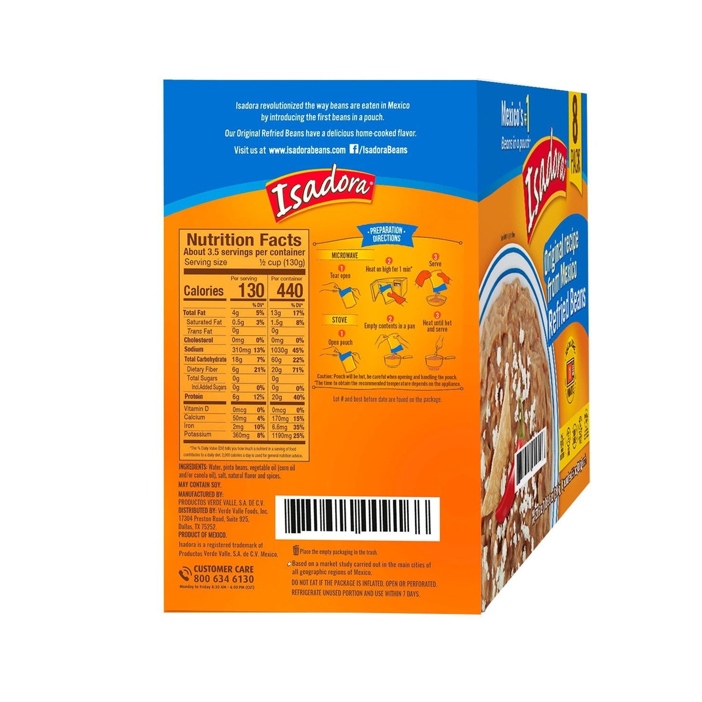 Isadora Refried Original Beans Pouch, 15.2 oz., 8 pk.
