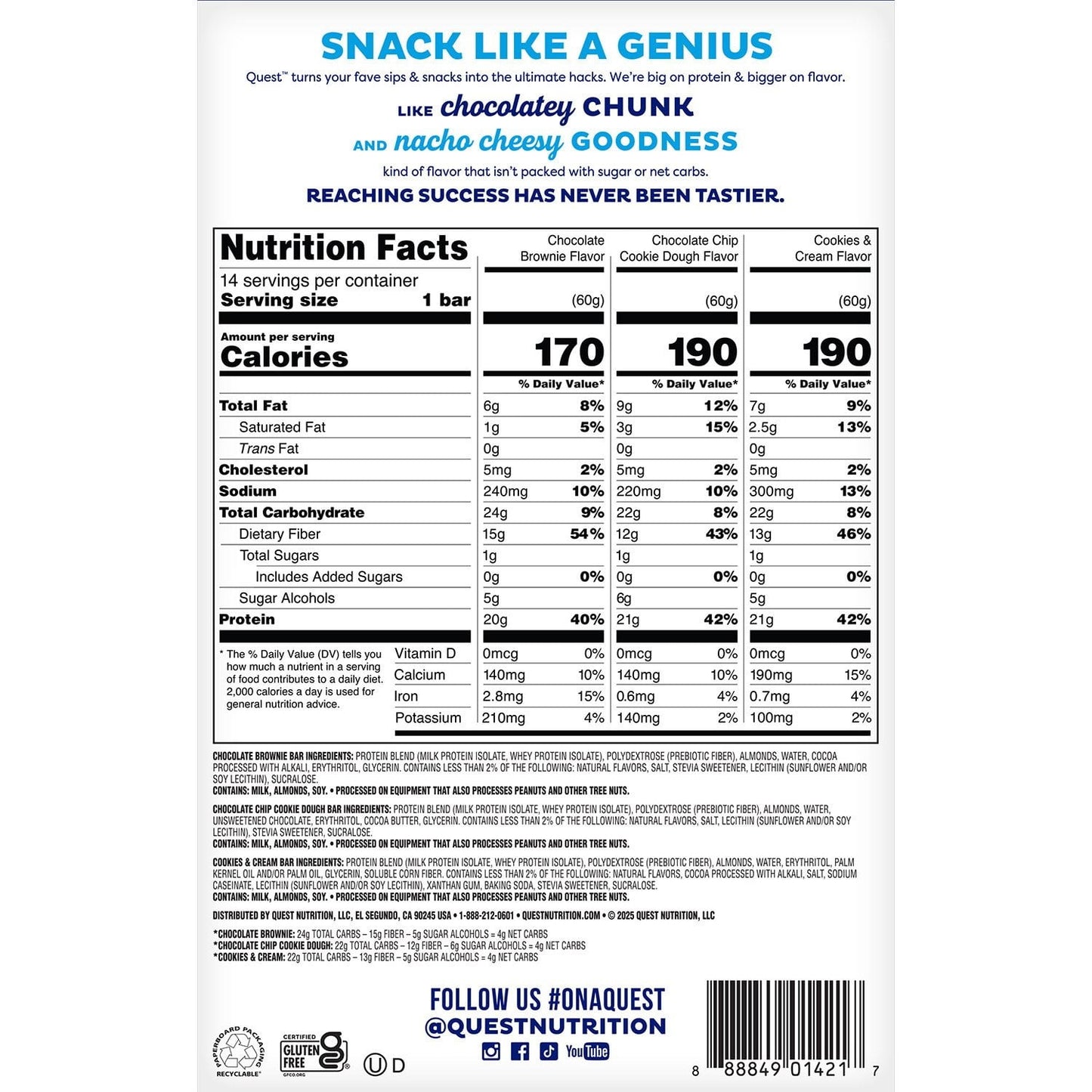 Quest Protein Bar Variety Pack, Gluten Free, 14 ct.