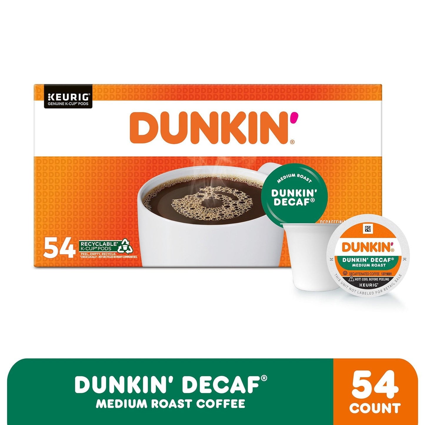 Dunkin’ Donuts Decaf Coffee K-Cups – Medium Roast, 54 Ct