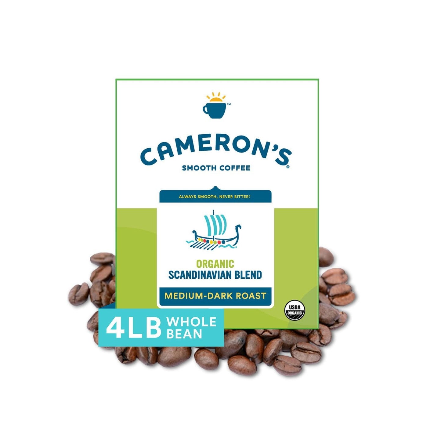 Cameron’s Organic Whole Bean Coffee – Scandinavian Blend, 64 oz (4 lb)