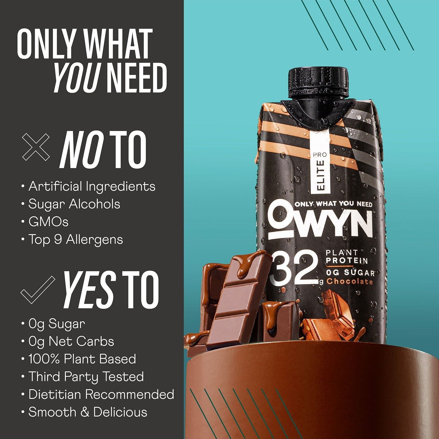 OWYN Pro Elite 32g Keto Plant Protein Shake, Chocolate 11.15 fl. oz., 15 pk.