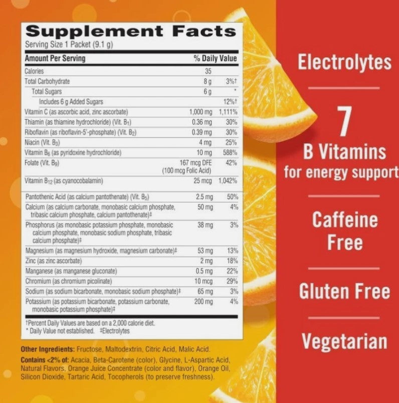 Emergen-C 1000mg Vitamin C Powder for Daily Immune Support Caffeine Free Vitamin Super Orange Flavour 30 count
