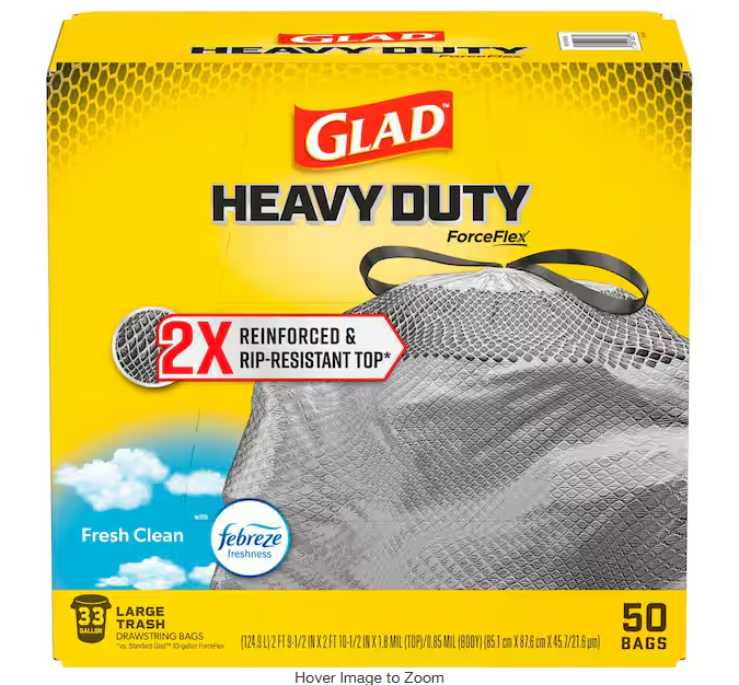 33 Gal. Heavy Duty 2x Reinforced and Rip Resistant Top Large Drawstring Outdoor Black Trash Bags (50-Count)
