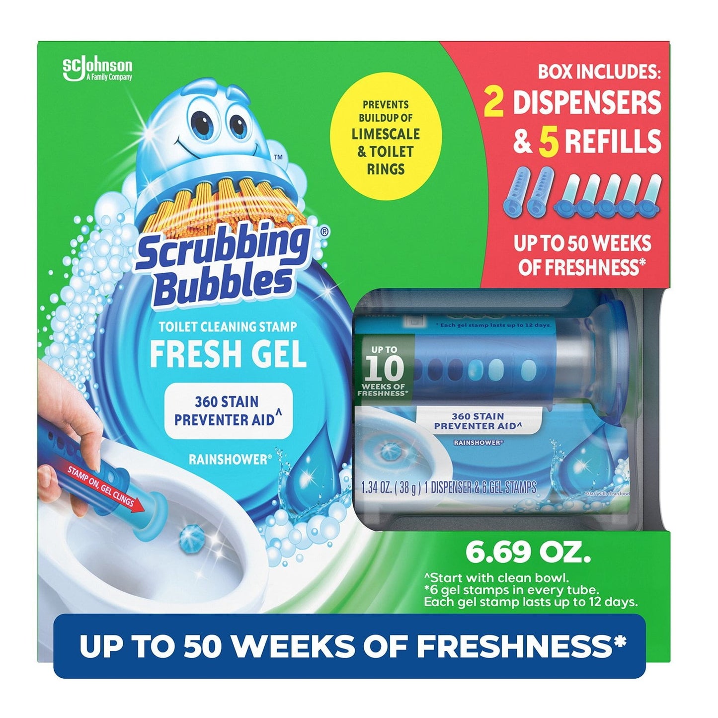 Scrubbing Bubbles Toilet Gel Stamps – Rainshower, 30 Gel Stamps (2 Dispensers)