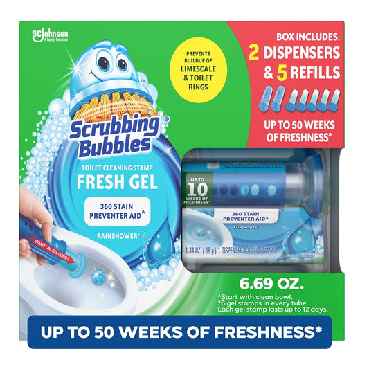 Scrubbing Bubbles Toilet Gel Stamps – Rainshower, 30 Gel Stamps (2 Dispensers)