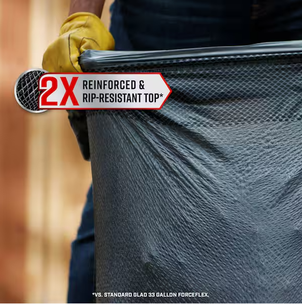 33 Gal. Heavy Duty 2x Reinforced and Rip Resistant Top Large Drawstring Outdoor Black Trash Bags (50-Count)