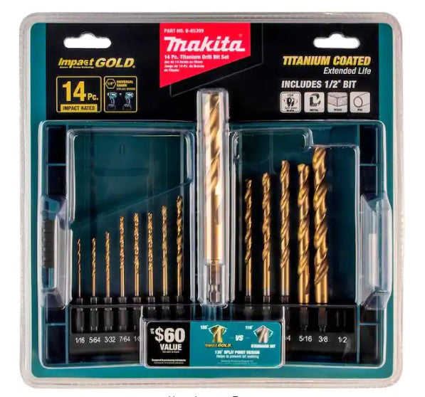 Impact 1/4 In. Hex Shank Gold Titanium Drill Bit Set (14-Piece)