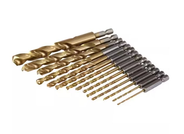Impact 1/4 In. Hex Shank Gold Titanium Drill Bit Set (14-Piece)