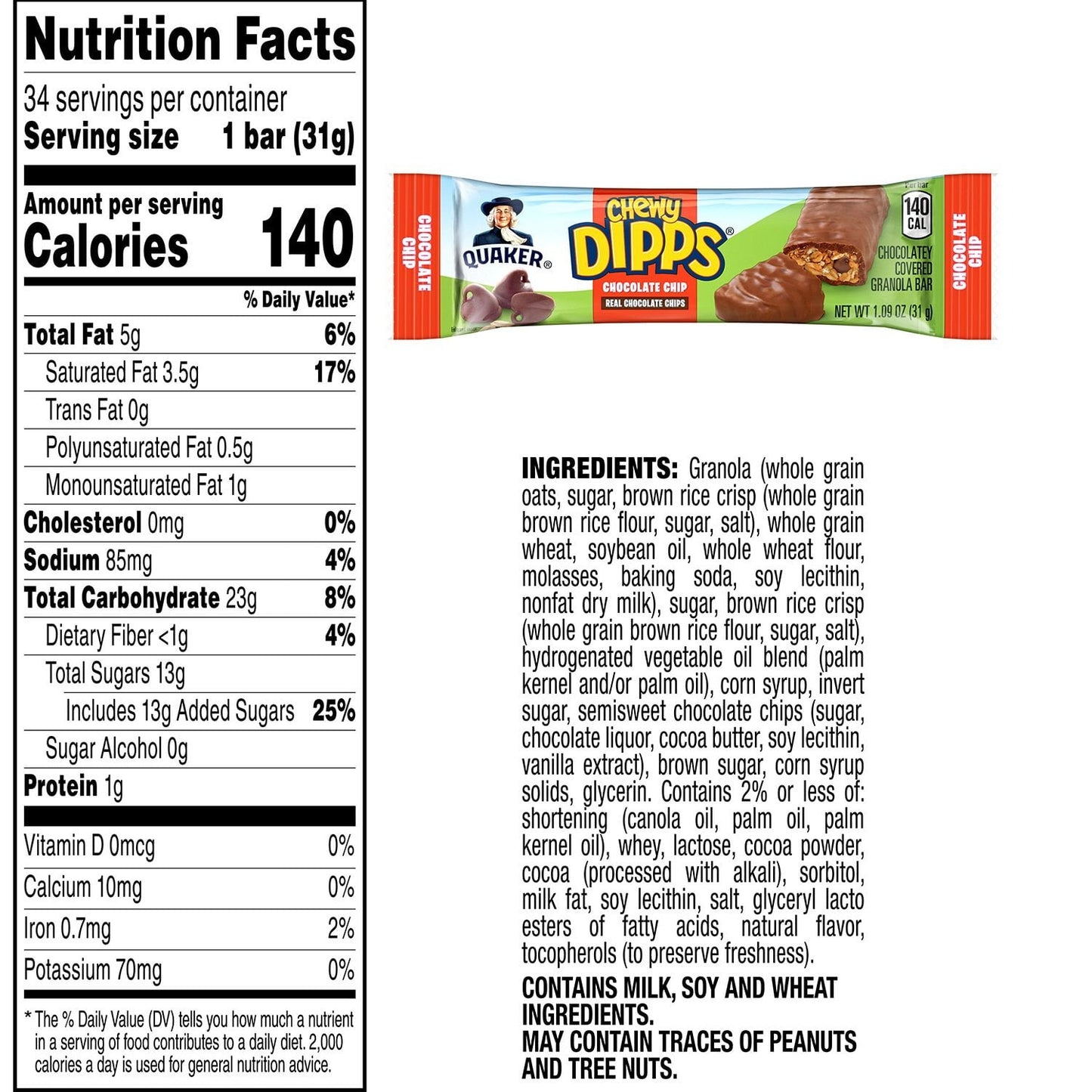 Quaker Chewy Dipps Chocolate Chip Granola Bars