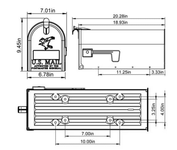 Grayson Gray, Medium, Steel, Post Mount Mailbox