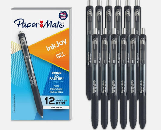 Paper Mate Gel Pen Fine Point Black Ink Pens 0.5mm Fine Tip Ergonomic Com 12 Pens