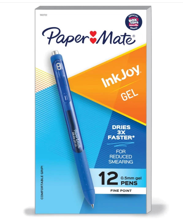 Paper Mate InkJoy Gel Pen, Fine Point, Dark Blue, Box of 12