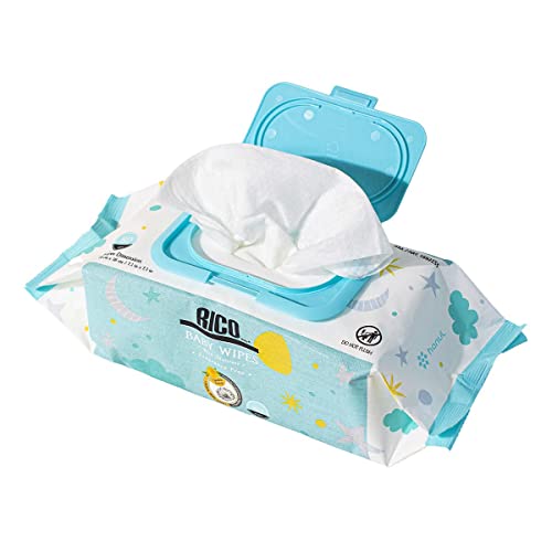 Rico Baby Wipes, 720 Sheets (80 Wipes, 9 Packs), Large, Thick, Unscented with Calendula