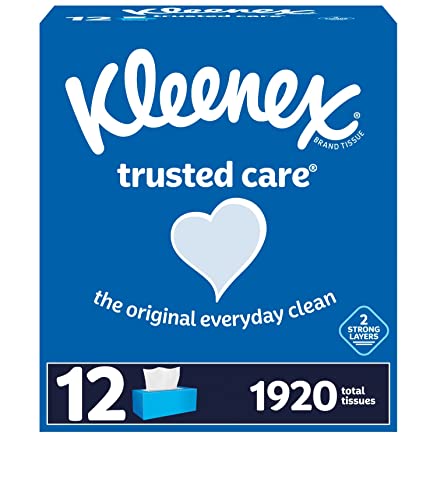 Kleenex Trusted Care 2-ply Facial Tissues, Flat Boxes (160 tissues/box, 12 boxes)