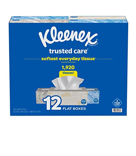 Kleenex Trusted Care 2-ply Facial Tissues, Flat Boxes (160 tissues/box, 12 boxes)